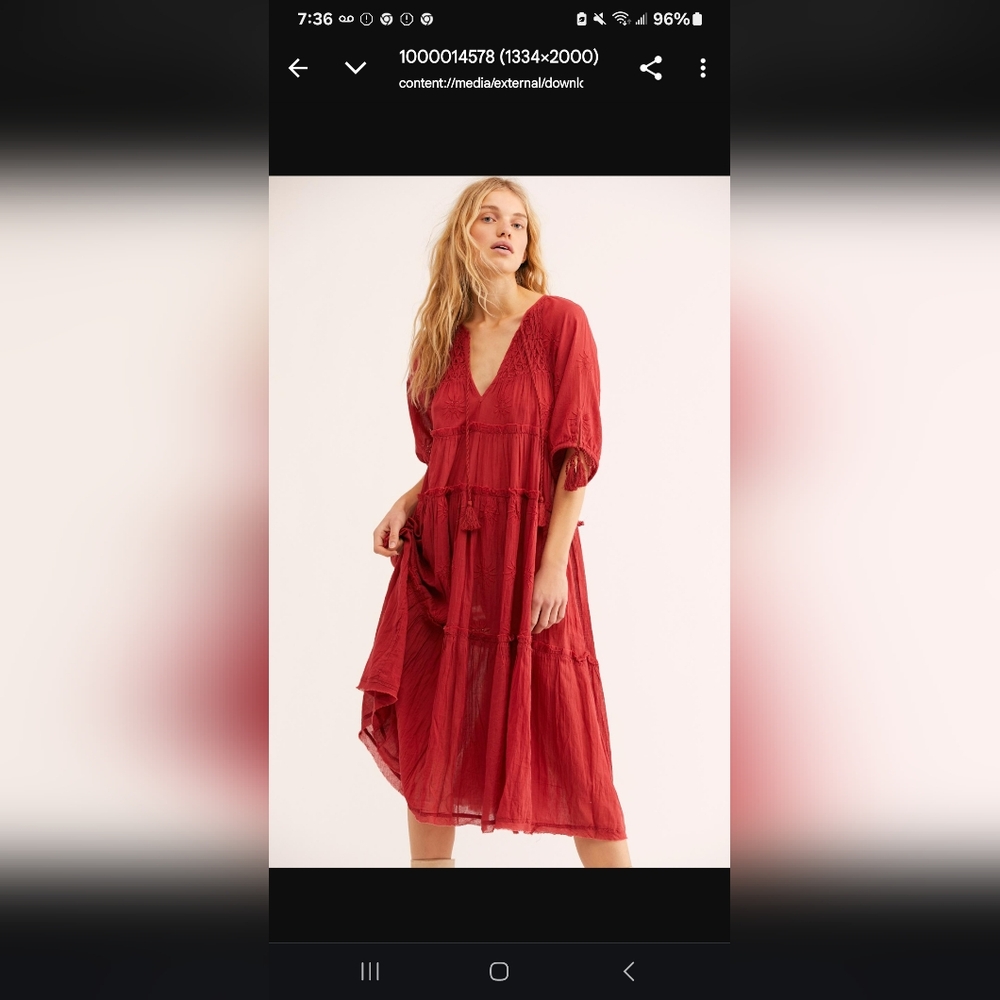 Free People Embroidery Celestial Skies Midi Dress W/Tassels In Burgundy XS - Picture 9 of 9